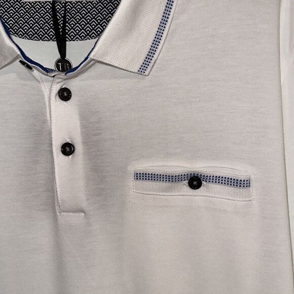 Ted Baker 6/XL White Blue Short Sleeve Cotton Blend Lightweight Polo - Picture 12 of 15